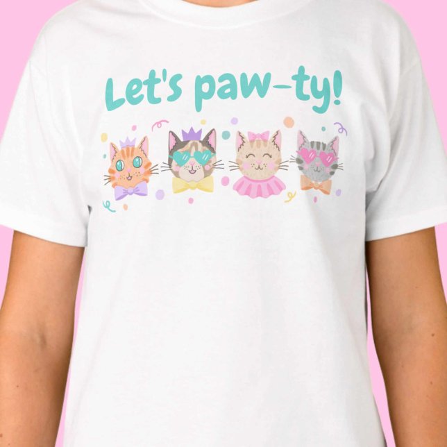 Pawty Girly Kittens Pastel Färg Kattunge T Shirt (Let’s Pawty Girly Kittens Pastel Colors Kitty Cat T-Shirt)