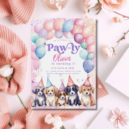 Pawty Puppy Birthday-inbjudan till Hund Party Girl Inbjudningar