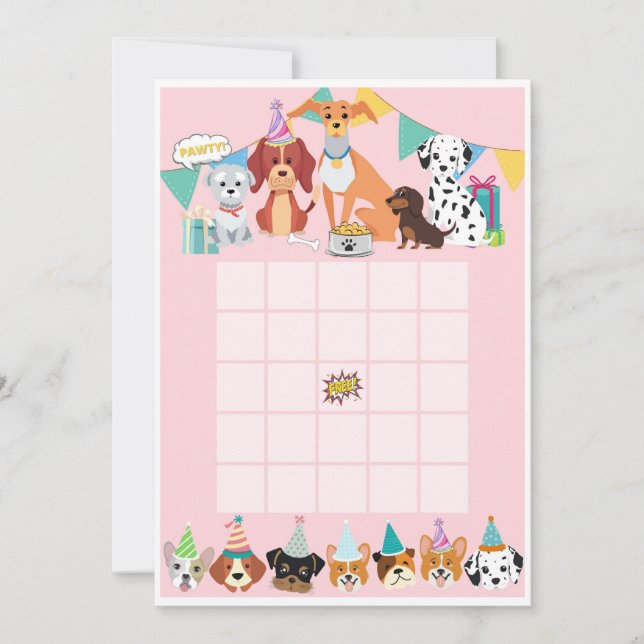 Pawty puppy hund födelsedy bingo krabds inbjudningar (Framsida)