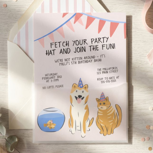 Pawty Time Barnkalasinbjudan | Husdjur Inbjudningar (Skapare uppladdad)