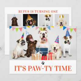 Pawty Time-Hund - födelsedag 5-fotokort Inbjudningar