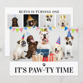 Pawty Time-Hund - födelsedag 5-fotokort Inbjudningar