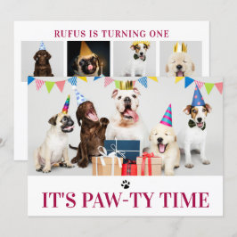 Pawty Time-Hund - födelsedag 5-fotokort Inbjudningar