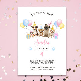 Pawty Time Puppy Födelsedagsfest Watercolor Inv. Inbjudningar
