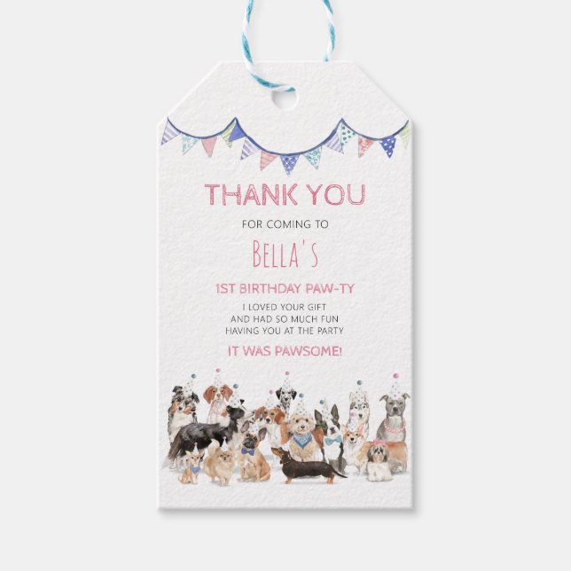 Pawty Time Puppy Hund Födelsedagsfest Tack Presentetikett (Framsidan)