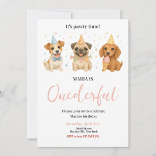Pawty Time Puppy Hund ONEderful Födelsedagsfest Inbjudningar
