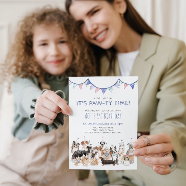 Pawty Time Valp Hund Födelsedagsfest Inbjudan (Paw-ty Time! Celebrating Your Puppy's 1st Birthday!)