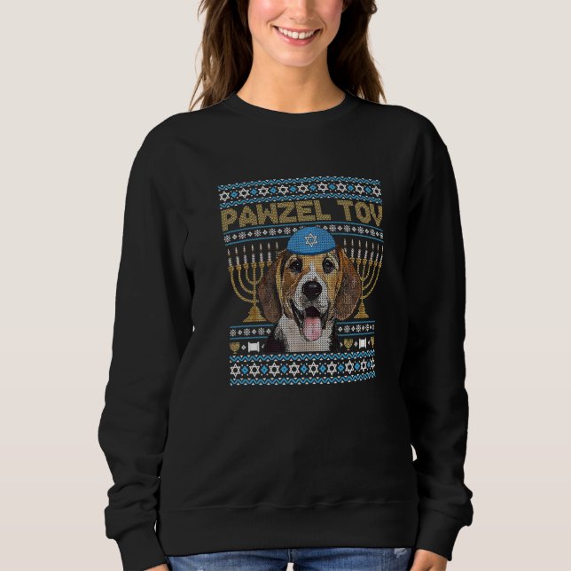Pawzel Tov Jewish Beagle Dog Funny Hanukkah Premiu T Shirt (Framsida)
