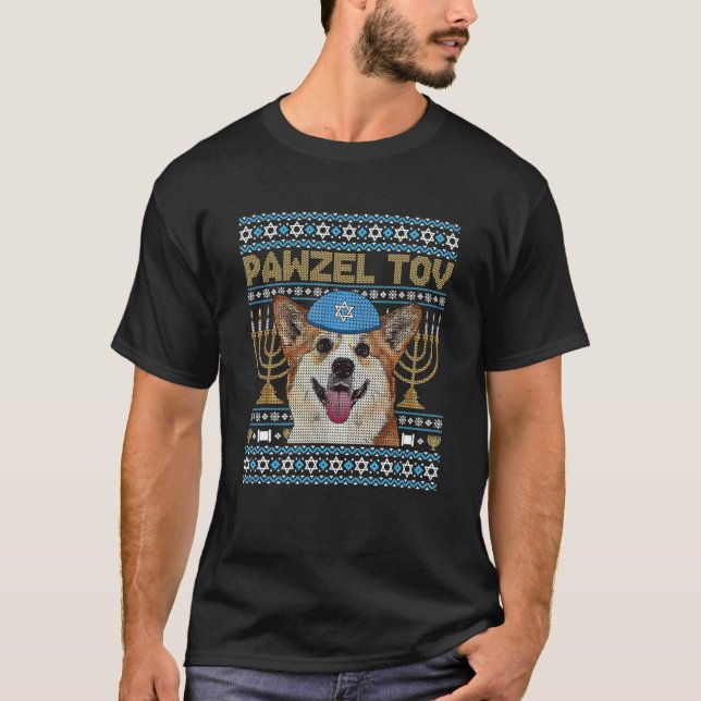 Pawzel Tov Jewish Corgi Dog Funny Hanukkah T Shirt (Framsida)
