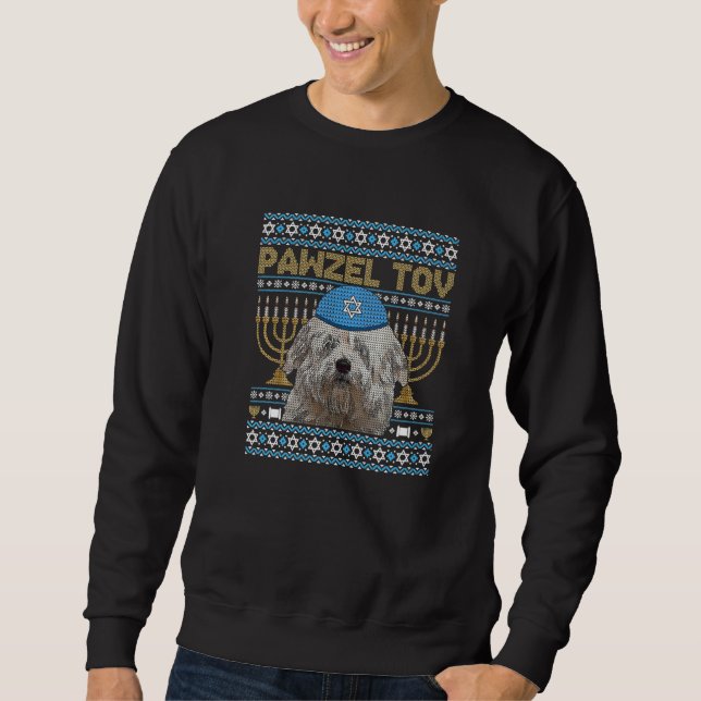 Pawzel Tov Jewish Coton de Tulear Dog Funny Hanukk Lång Ärmad Tröja (Framsida)
