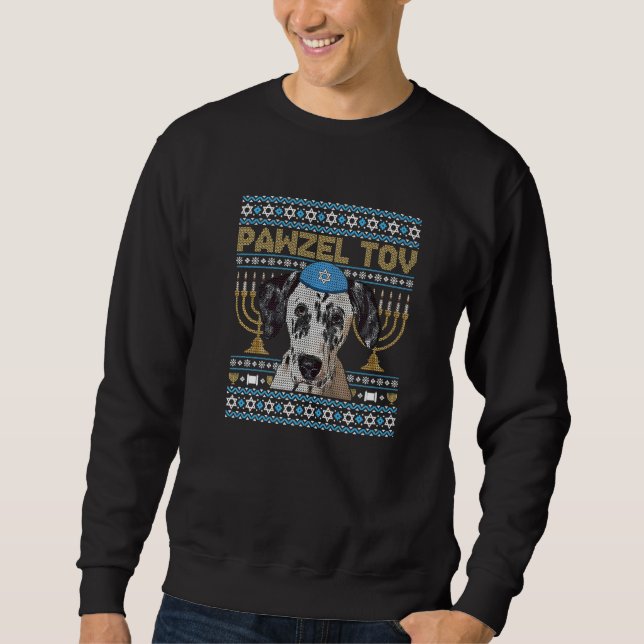 Pawzel Tov Jewish Dalmatian Dog Funny Hanukkah Pre Lång Ärmad Tröja (Framsida)