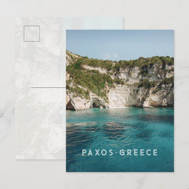 Paxos Blåa grottor Grekland vykort (Fram/baksida)