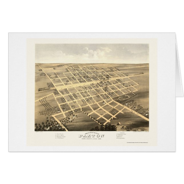Paxton, IL Panorama-karta - 1869 Hälsningskort (Framsidan Horizontal)
