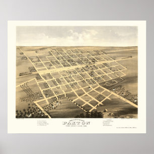 Paxton panorama- karta för IL - 1869 Poster