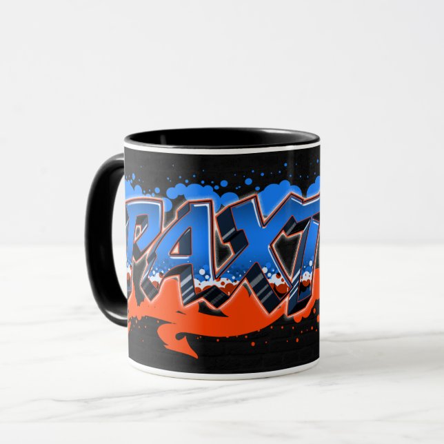 Paxton Vorname Name Graffiti blue orange Tasse Mugg (Framsida vänster)