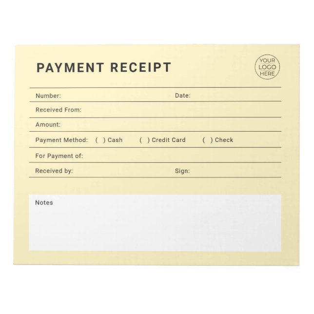 Payment Receipt Business Logo Anteckningsblock (Framsida)