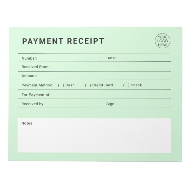 Payment Receipt Business Logo Anteckningsblock (Framsida)