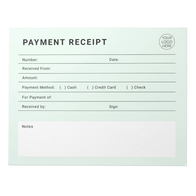 Payment Receipt Business Logo Anteckningsblock (Framsida)