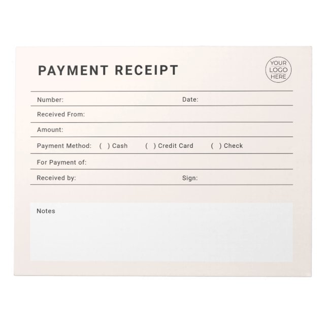 Payment Receipt Business Logo Anteckningsblock (Framsida)