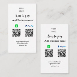 Paypal Cashapp-genomsökning för att betala QR-till Visitkort