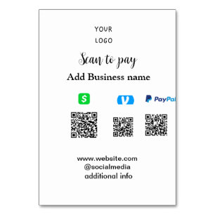 Paypal Cashapp venmo skanna för att betala QR lägg Bordsnummer