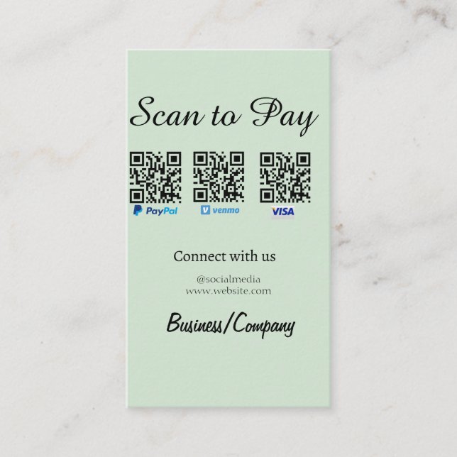 paypal venmo visa card scan to pay QR social media Visitkort (Framsida)