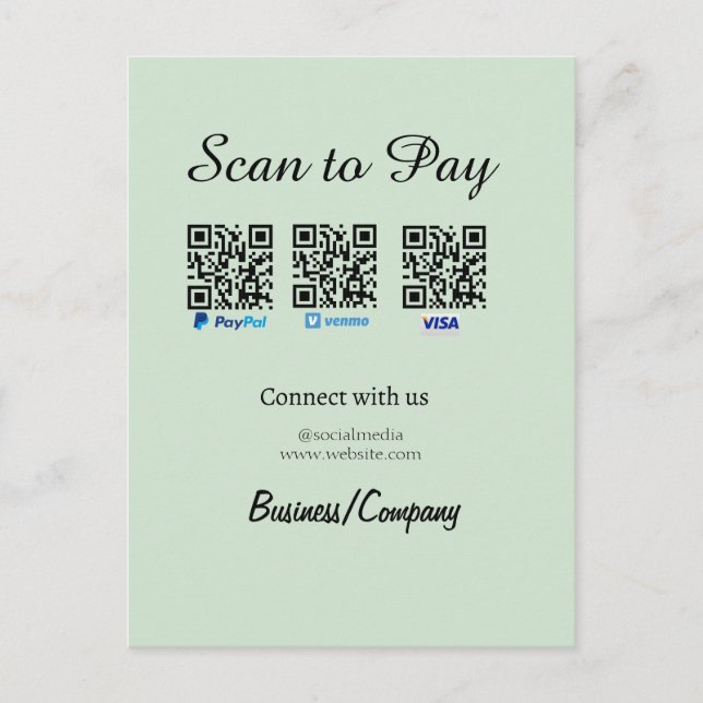 paypal venmo visa card scan to pay QR social media Vykort (Framsida)