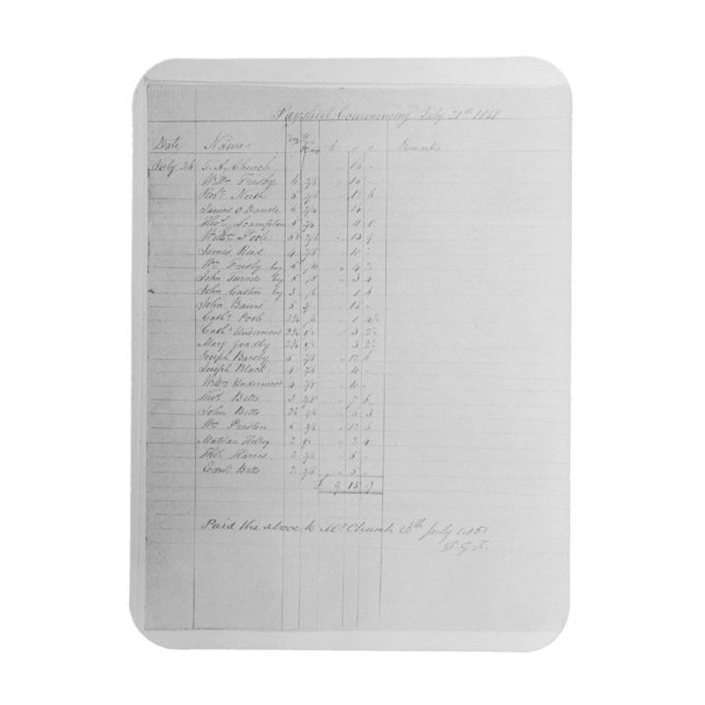 Paysheet, 1851 (penna & bläck på papper) (b/w bild magnet (Vertikal)