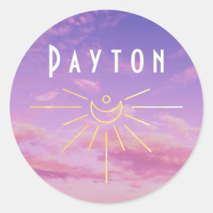 Payton Namn Anpassade Klistermärken Rund Sol Boho 