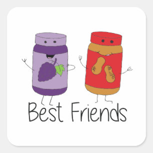 PB och J Best Friends Pb och J BFF Teckning Fyrkantigt Klistermärke