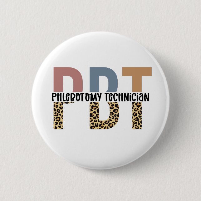 PBT Phlebotomy Technician Leopard Skriv ut Knapp (Framsida)