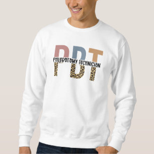 PBT Phlebotomy Technician Leopard Skriv ut Lång Ärmad Tröja