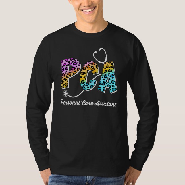 Pca for Personal Care Assistant Leopard Nurses Da T Shirt (Framsida)
