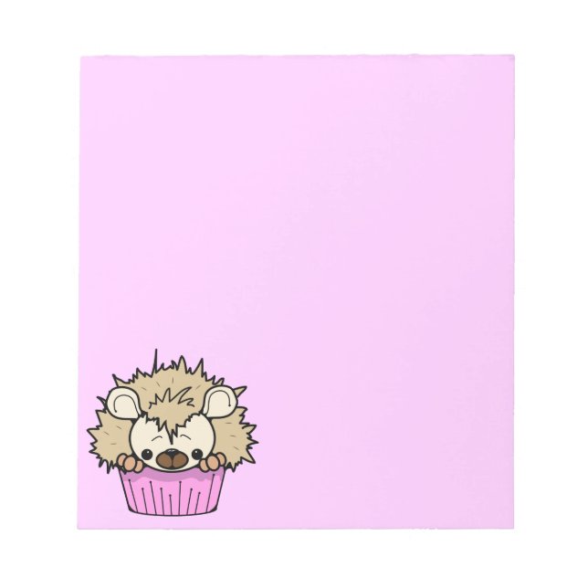 PCH CUTE TECKNAD PASTEL ROSA HEDGEHOG CUPCAKE HAPP ANTECKNINGSBLOCK (Framsida)