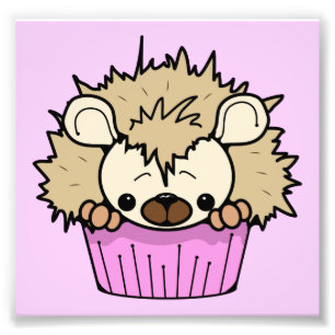 PCH CUTE TECKNAD PASTEL ROSA HEDGEHOG CUPCAKE HAPP FOTOTRYCK
