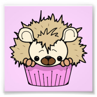 PCH CUTE TECKNAD PASTEL ROSA HEDGEHOG CUPCAKE HAPP FOTOTRYCK