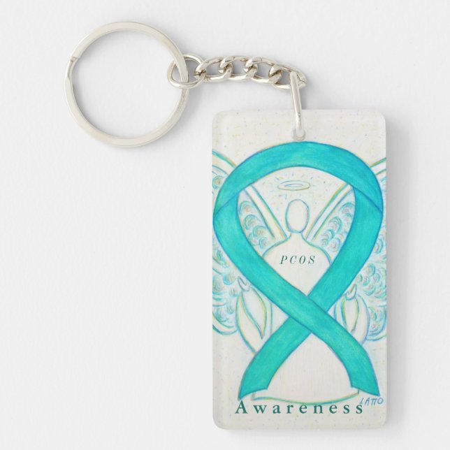 PCOS Angel Teal Awareness Ribbon Keychain (Framsidan)