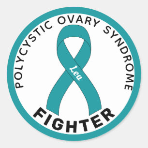 PCOS Fighter Ribbon White Round Sticker Runt Klistermärke