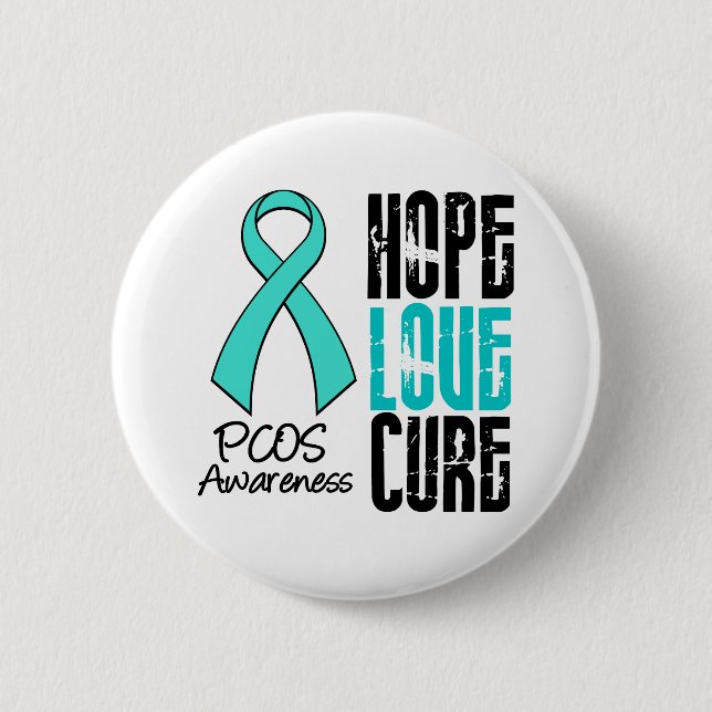 PCOS Hope Kärlek Cure Ribbon Knapp (Framsida)