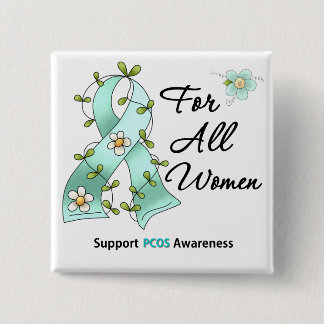 PCOS Medvetenhet I Bära Teal Ribbon for All Women Knapp