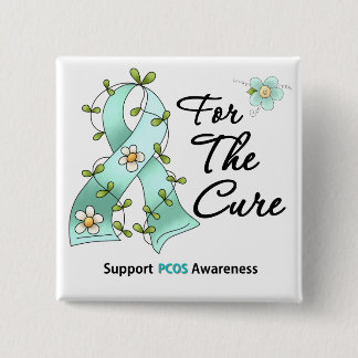 PCOS-medvetenhet I Bära Teal Ribbon for CURE Knapp