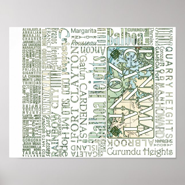 PCZ - Zona platser för Panama-kanalen med Karta Poster (Framsidan)