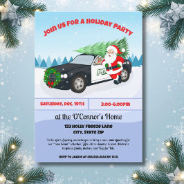 PD Merry Christmas Police Car with Santa Holiday Inbjudningar