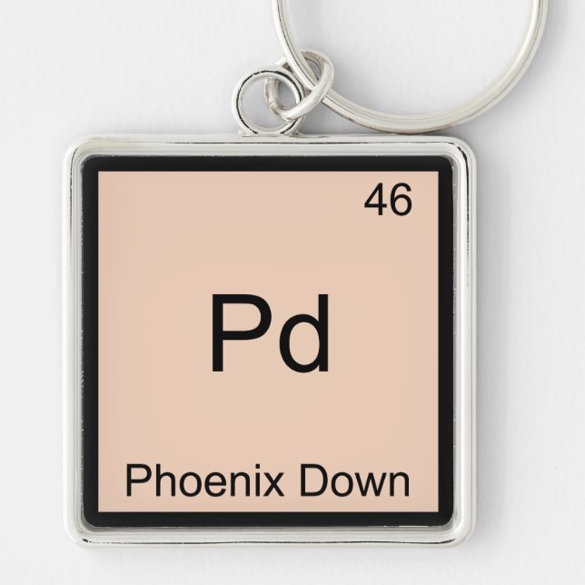 Pd - Phoenix Down Kemiskt Element Symbol T-Shirt Fyrkantig Silverfärgad Nyckelring (Framsidan)