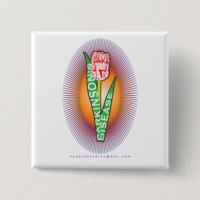 PD Wordy Red Tulip med sprängning Knapp (Framsida)