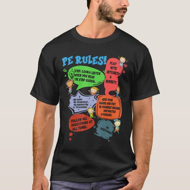 PE Rules Physical Education Teacher Back To School T Shirt (Framsida)