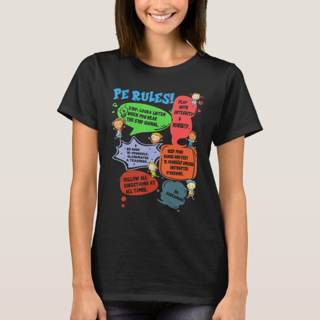 PE Rules Physical Education Teacher Back To School T Shirt (Framsida)