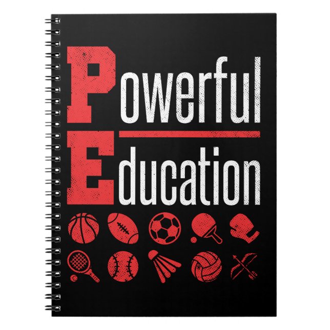 PE Teacher Gym Coach Powerful Education Anteckningsbok (Framsidan)