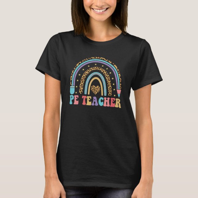 PE Teacher leopard Rainbow Physical Education Teac T Shirt (Framsida)