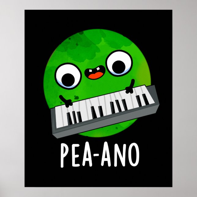 Pea-ano Funny Music Veggie Pea Pun Mörk BG Poster (Framsidan)